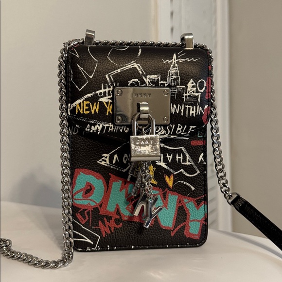 DKNY Elissa Graffiti Logo Pebble Charm Crossbody Bag - Picture 3 of 8